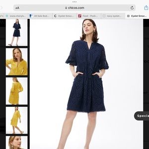 NWT Chico’s sz. 1 Navy Eyelet Tiered Smocked Dress